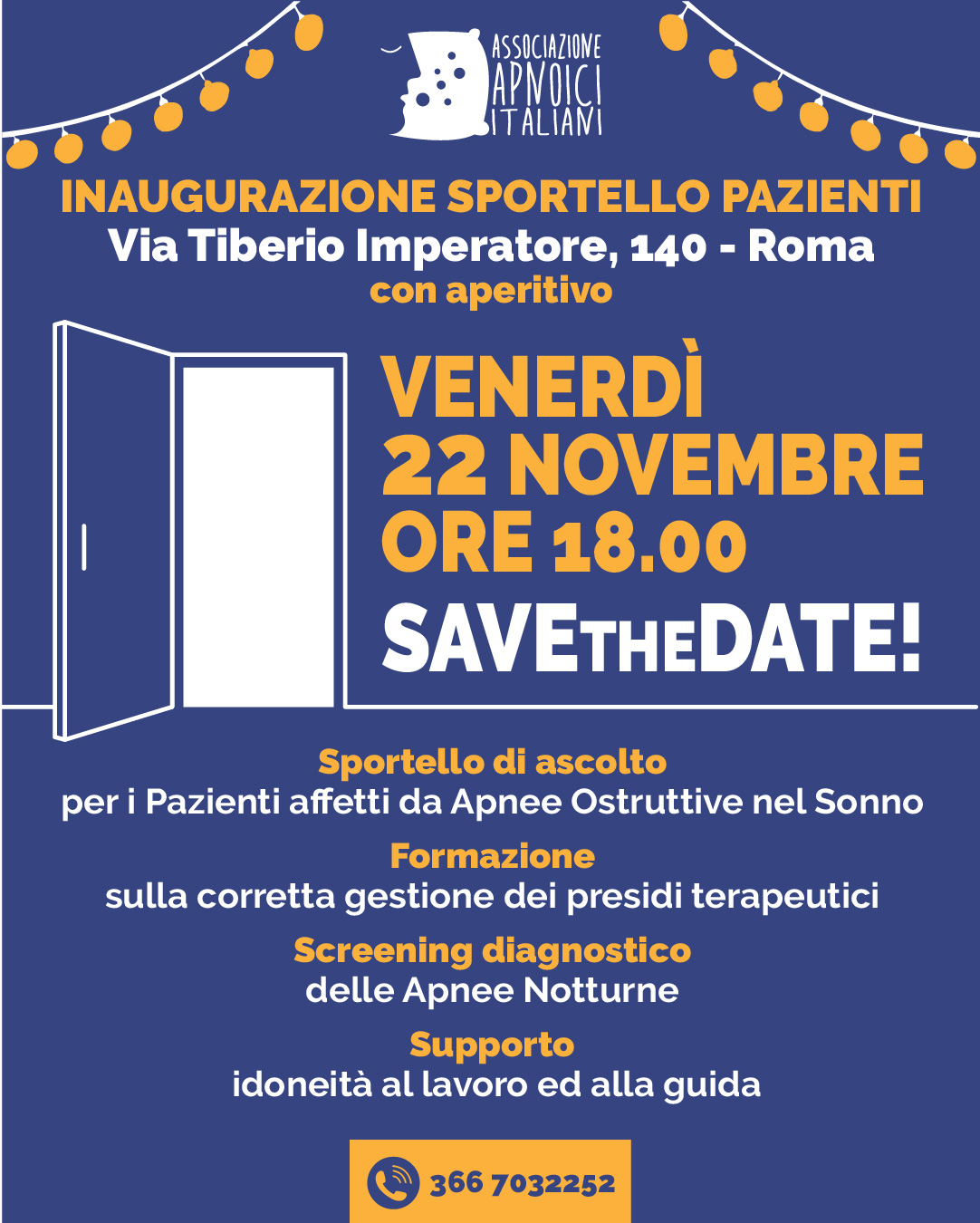 Save the Date: Venerdì 22 Novembre ore 18.00                                        Inaugurazione Sportello pazienti Roma